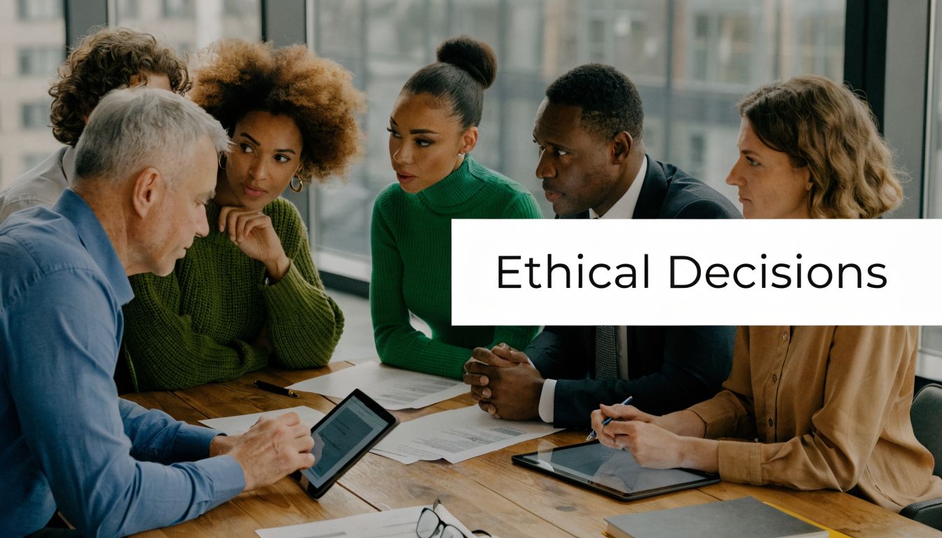 A diverse team of professionals collaboratively discussing business strategies around a wooden table in an office.